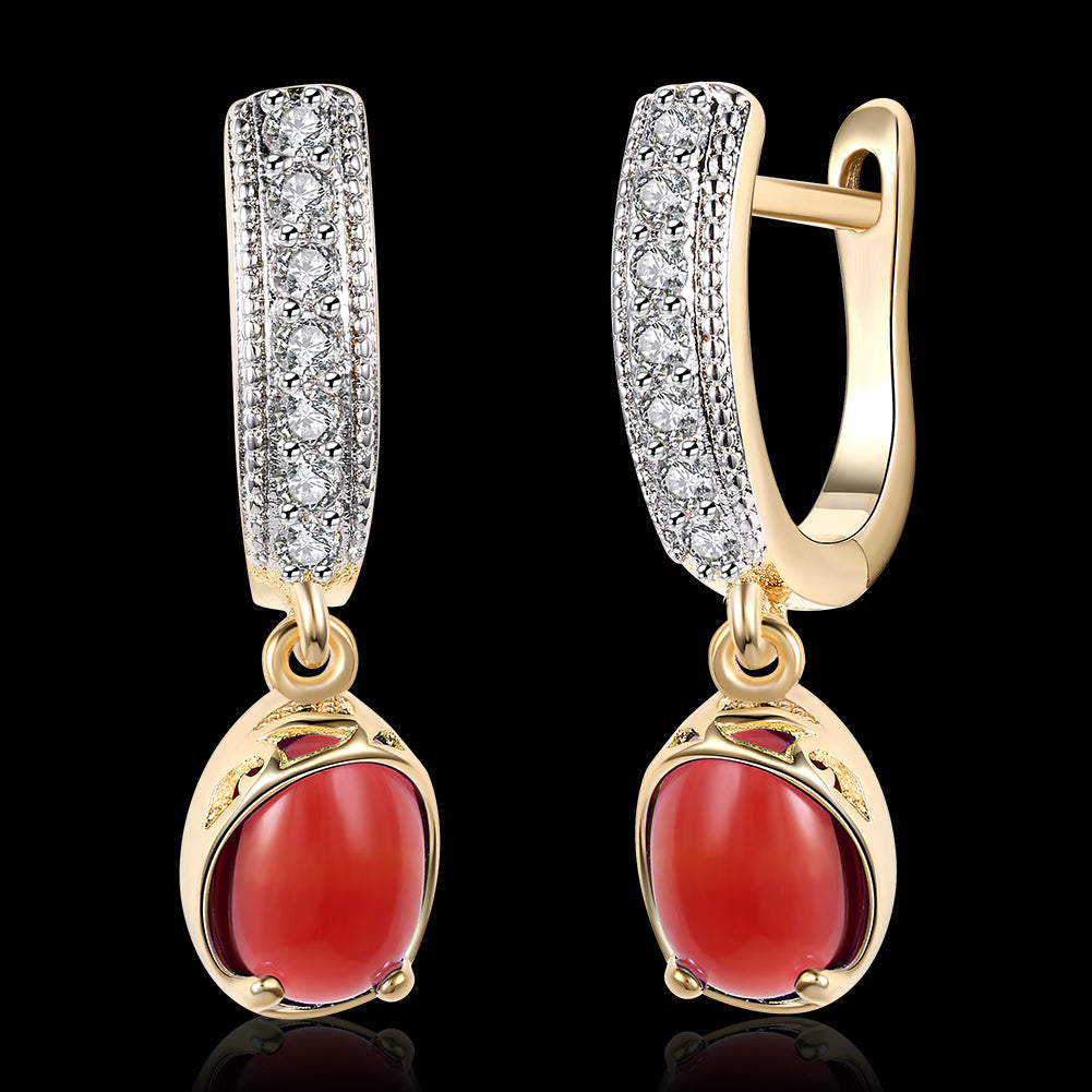 Red Stone Classic Resin Drop Earring in 18K Gold Plated