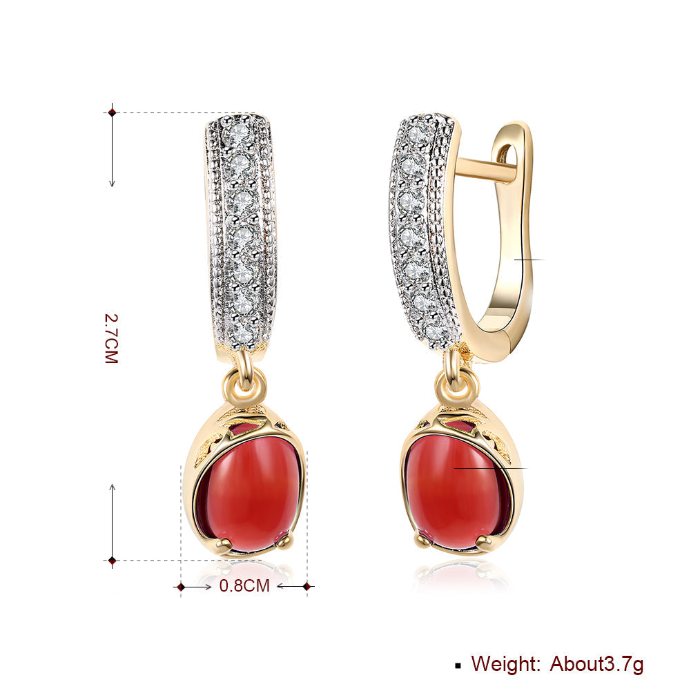 Red Stone Classic Resin Drop Earring in 18K Gold Plated