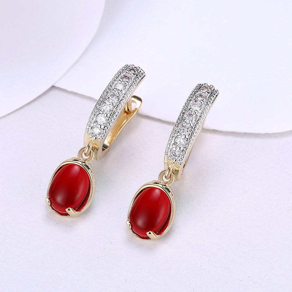Red Stone Classic Resin Drop Earring in 18K Gold Plated