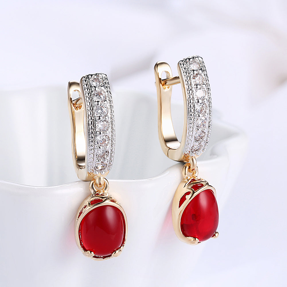 Red Stone Classic Resin Drop Earring in 18K Gold Plated
