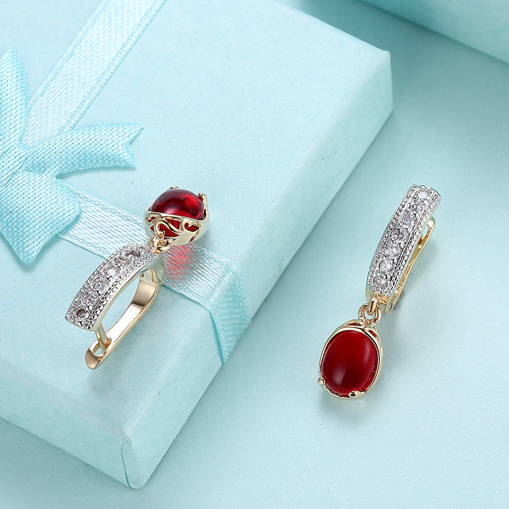 Red Stone Classic Resin Drop Earring in 18K Gold Plated