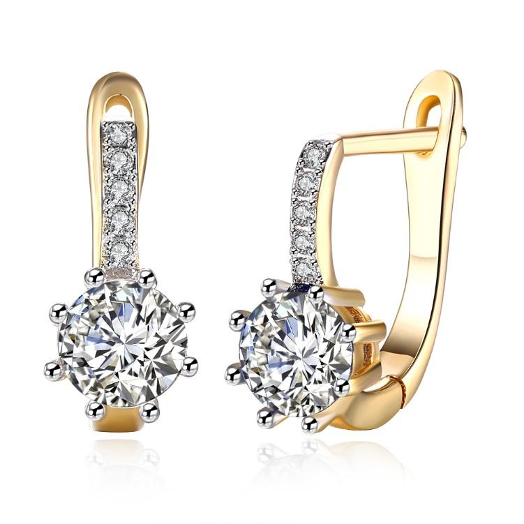 Simulated Star Shaped Micro Pav'e Leverback Earrings Set in 18K Gold - ALILY