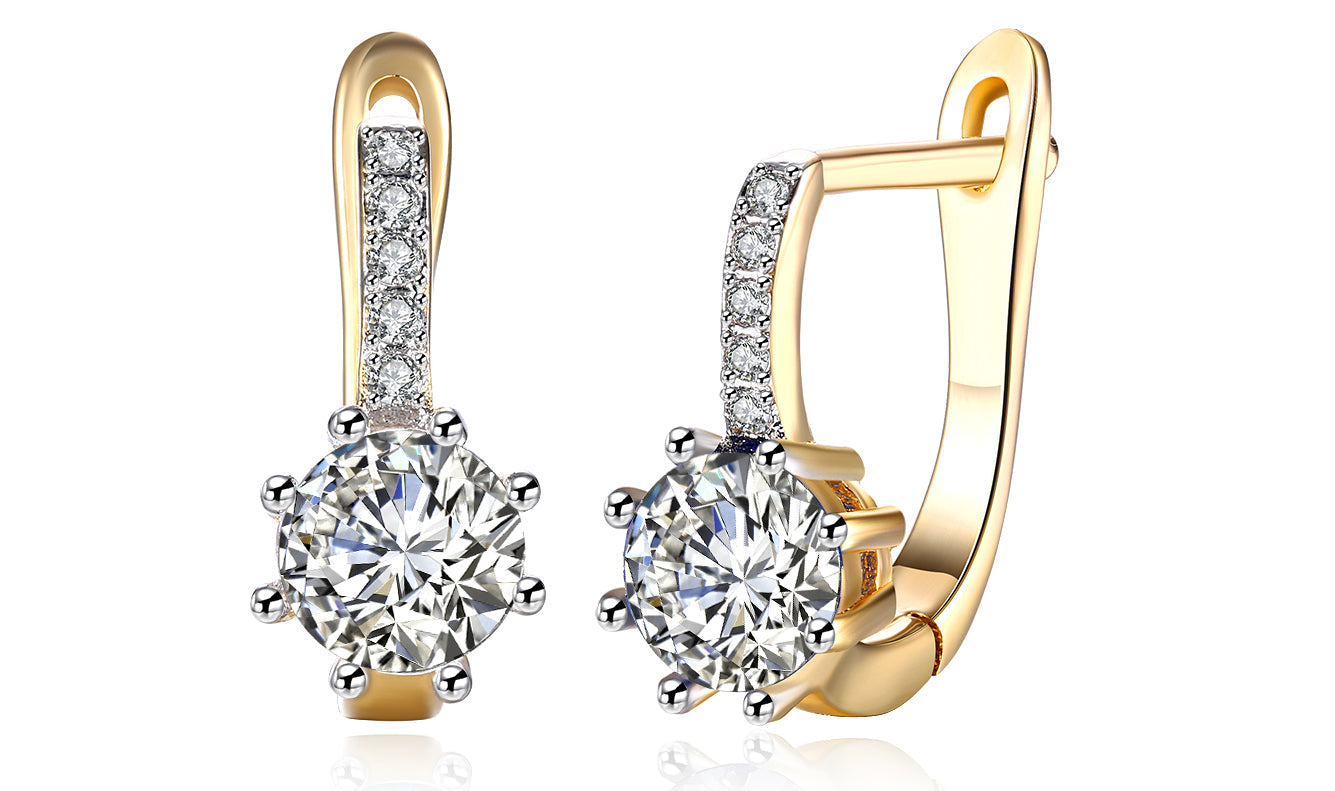 14K Gold Plating Gemstone Starburst Leverback Pav'e Clip On Earrings