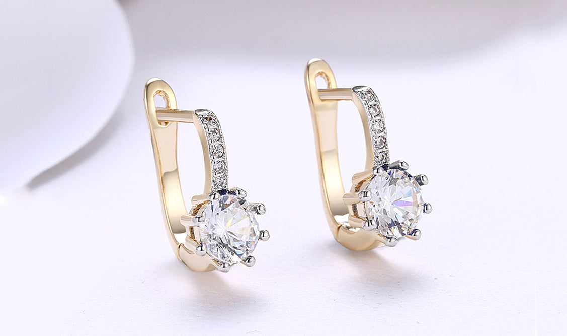 14K Gold Plating Gemstone Starburst Leverback Pav'e Clip On Earrings