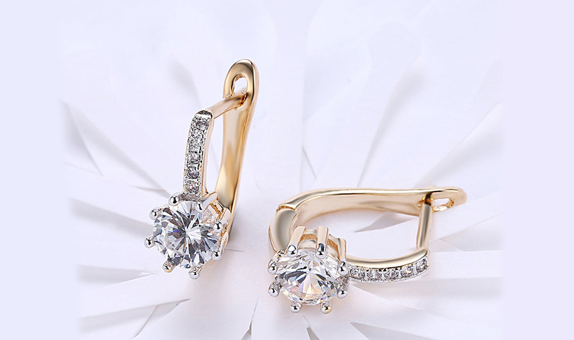 14K Gold Plating Gemstone Starburst Leverback Pav'e Clip On Earrings