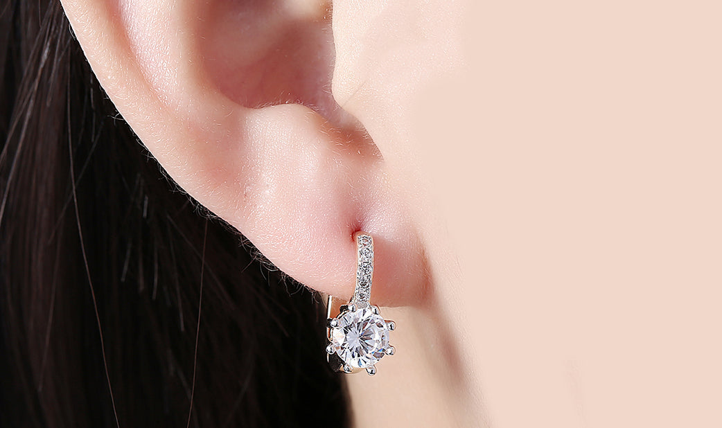 14K Gold Plating Gemstone Starburst Leverback Pav'e Clip On Earrings