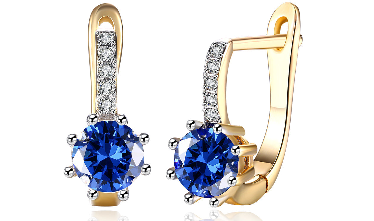 14K Gold Plating Gemstone Starburst Leverback Pav'e Clip On Earrings