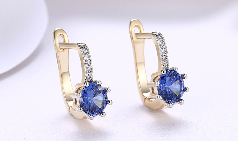 14K Gold Plating Gemstone Starburst Leverback Pav'e Clip On Earrings