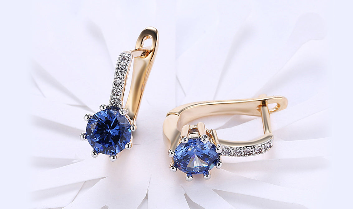 14K Gold Plating Gemstone Starburst Leverback Pav'e Clip On Earrings