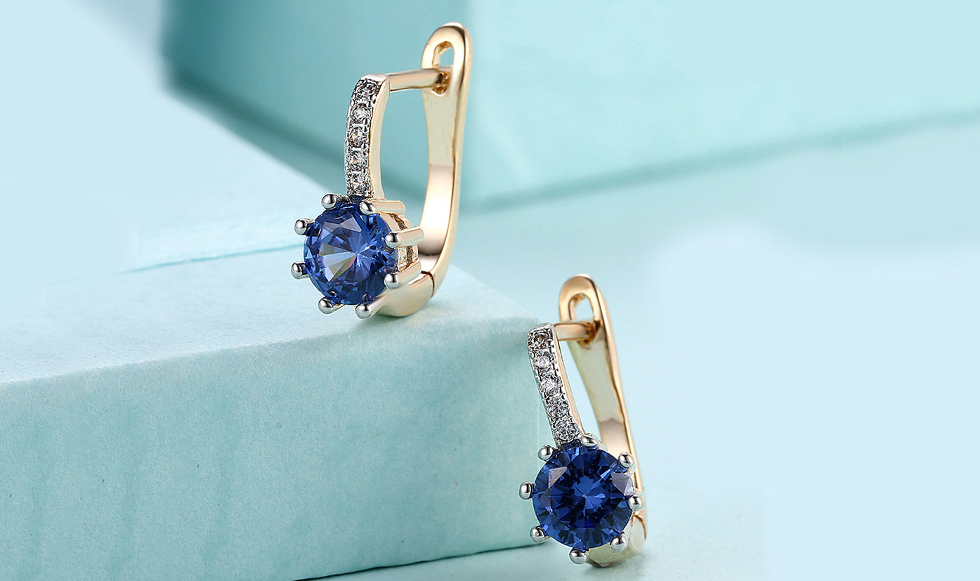 14K Gold Plating Gemstone Starburst Leverback Pav'e Clip On Earrings