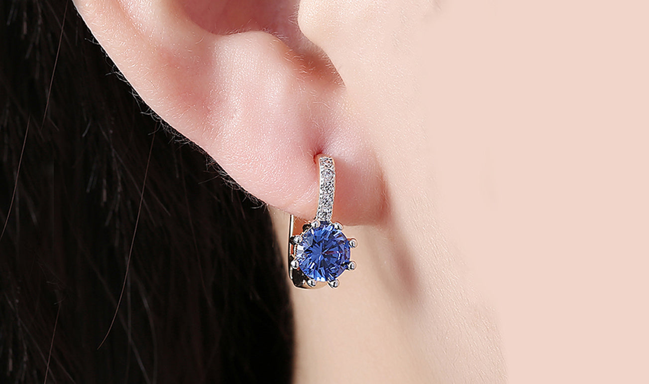 14K Gold Plating Gemstone Starburst Leverback Pav'e Clip On Earrings