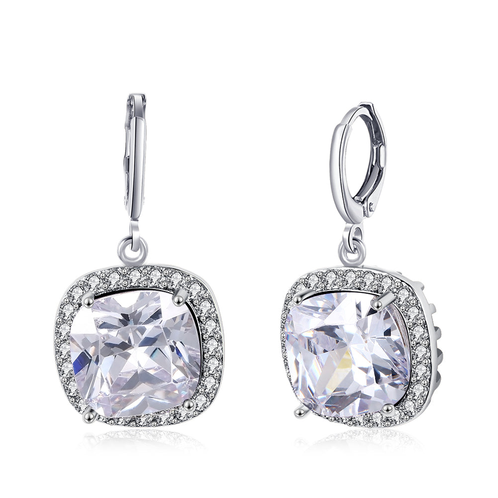 3.00 Ct Asscher Cut Halo Drop Earring in 18K White Gold Plated