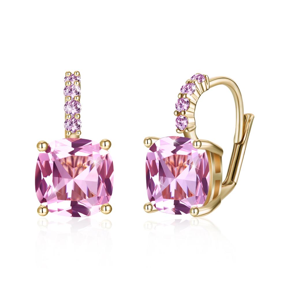 Pink Asscher Cut Pav'e Leverback in 14K Gold