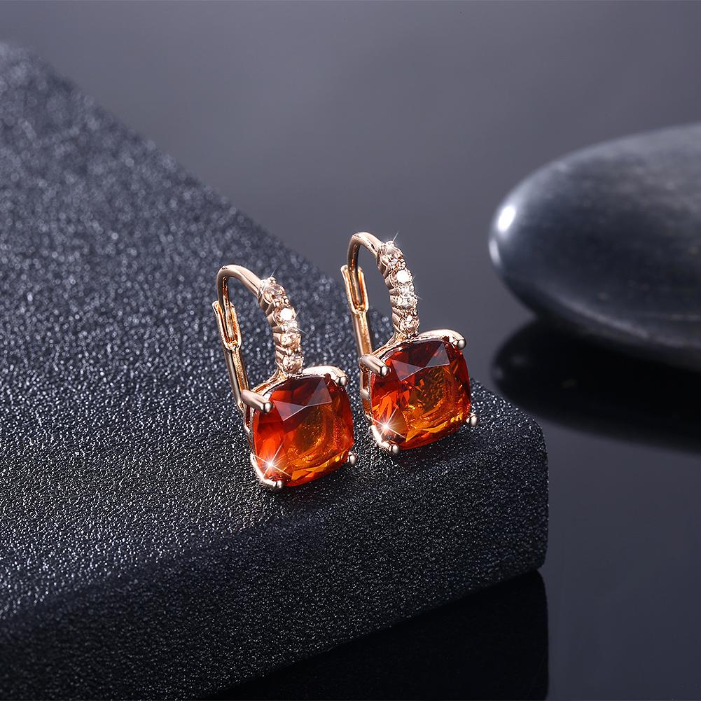 Red Asscher Cut Pav'e Leverback in 14K Gold