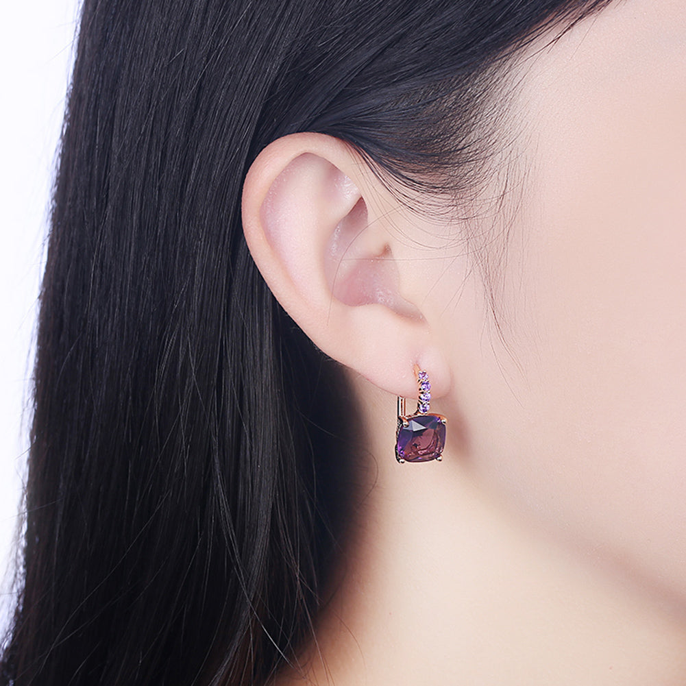 Iridescent Amethyst Ascher Cut Pave Leverback in 14K Gold Plated