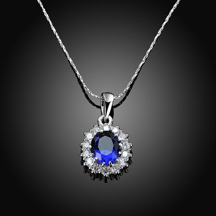 3.55 CTTW Sapphire Oval Cut Necklace Set in 18K White Gold Plated, Necklaces, ALILY , ALILY jewelryjewelry deals, swarovski crystal jewelry, groupon jewelry,, jewelry for mom,