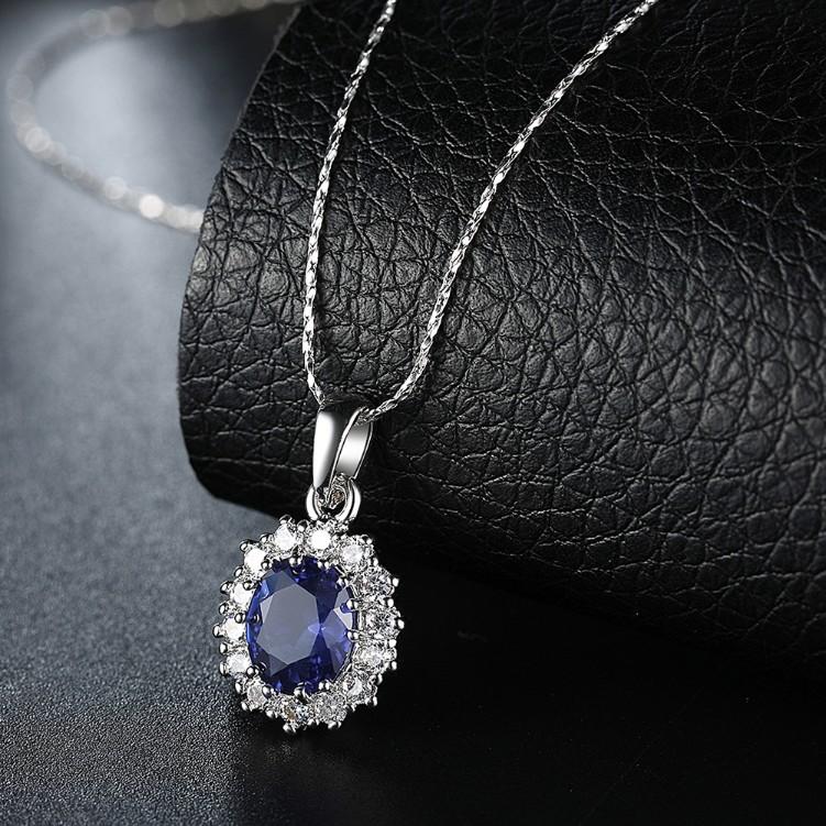 3.55 CTTW Sapphire Oval Cut Necklace Set in 18K White Gold Plated, Necklaces, ALILY , ALILY jewelryjewelry deals, swarovski crystal jewelry, groupon jewelry,, jewelry for mom,