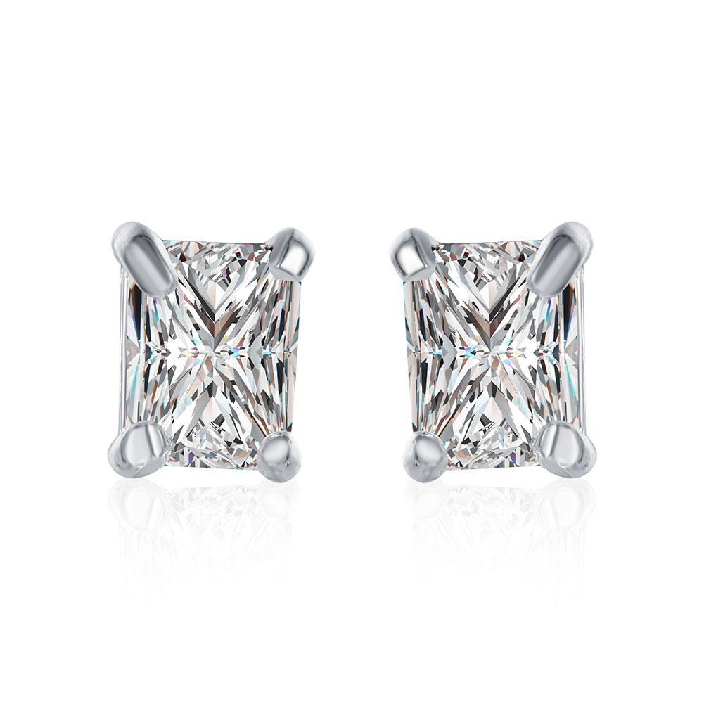 White Topaz Square Stud Earring in 14K White Gold Plated 6mm