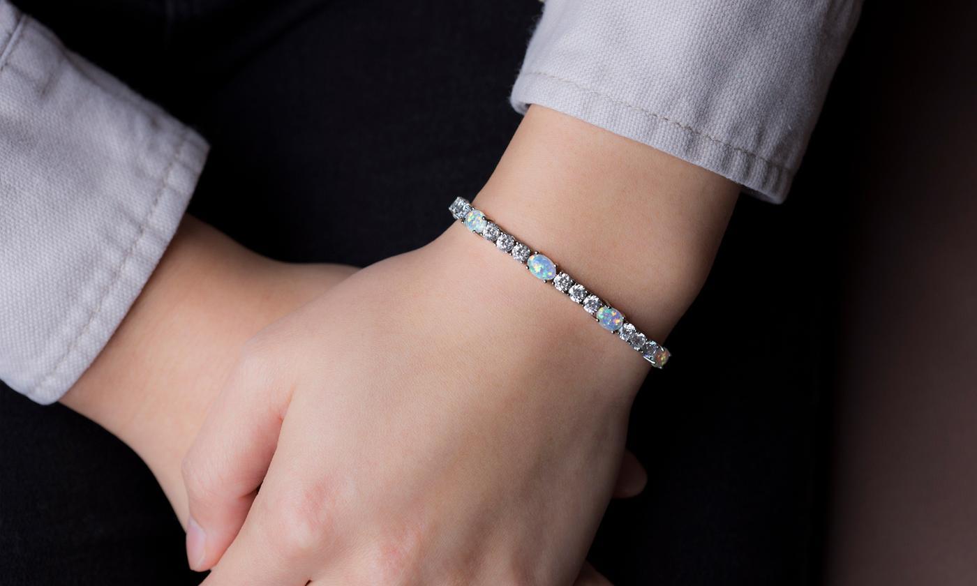 Fiery Opal Tennis Bracelet Made with Swarovski Crystals in Rose Gold, , ALILY , ALILY jewelryjewelry deals, swarovski crystal jewelry, groupon jewelry,, jewelry for mom,