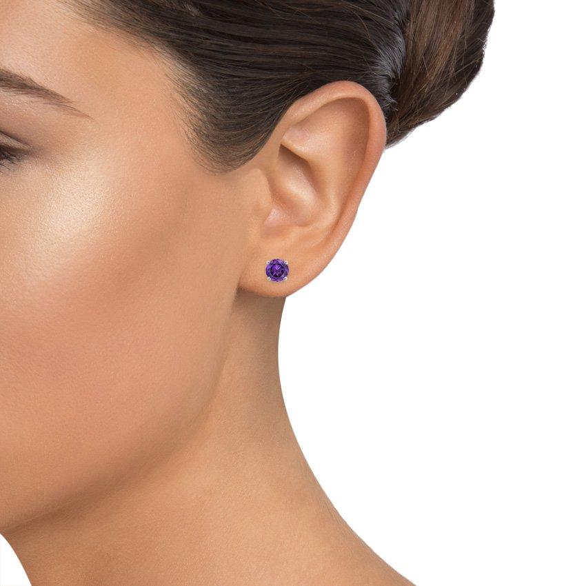 Amethyst Created Swarovski Crystal 6mm Stud Earring 14K White Gold Plated - 1.00 CT, Earring, ALILY , ALILY jewelryjewelry deals, swarovski crystal jewelry, groupon jewelry,, jewelry for mom,