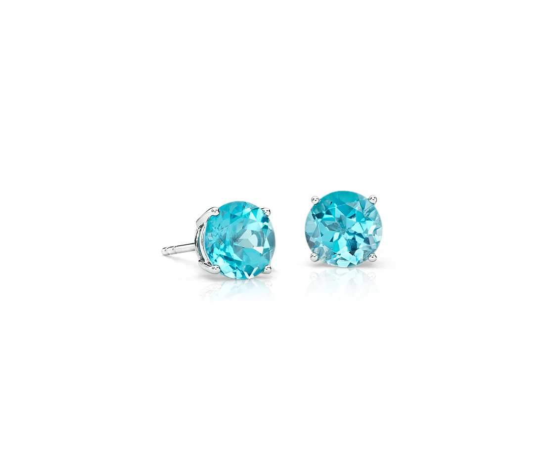 Aquamarine Swarovski Crystal 6mm Stud Earring 14K White Gold Plated - 1.00 CT, Earring, ALILY , ALILY jewelryjewelry deals, swarovski crystal jewelry, groupon jewelry,, jewelry for mom,