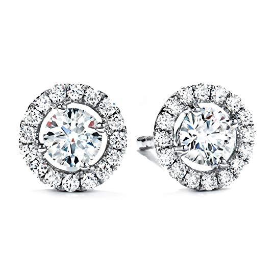 Halo Stud Earring with Adjustable Tennis Bracelet made With Austrian Crystals with Luxe Box - 18K White Gold