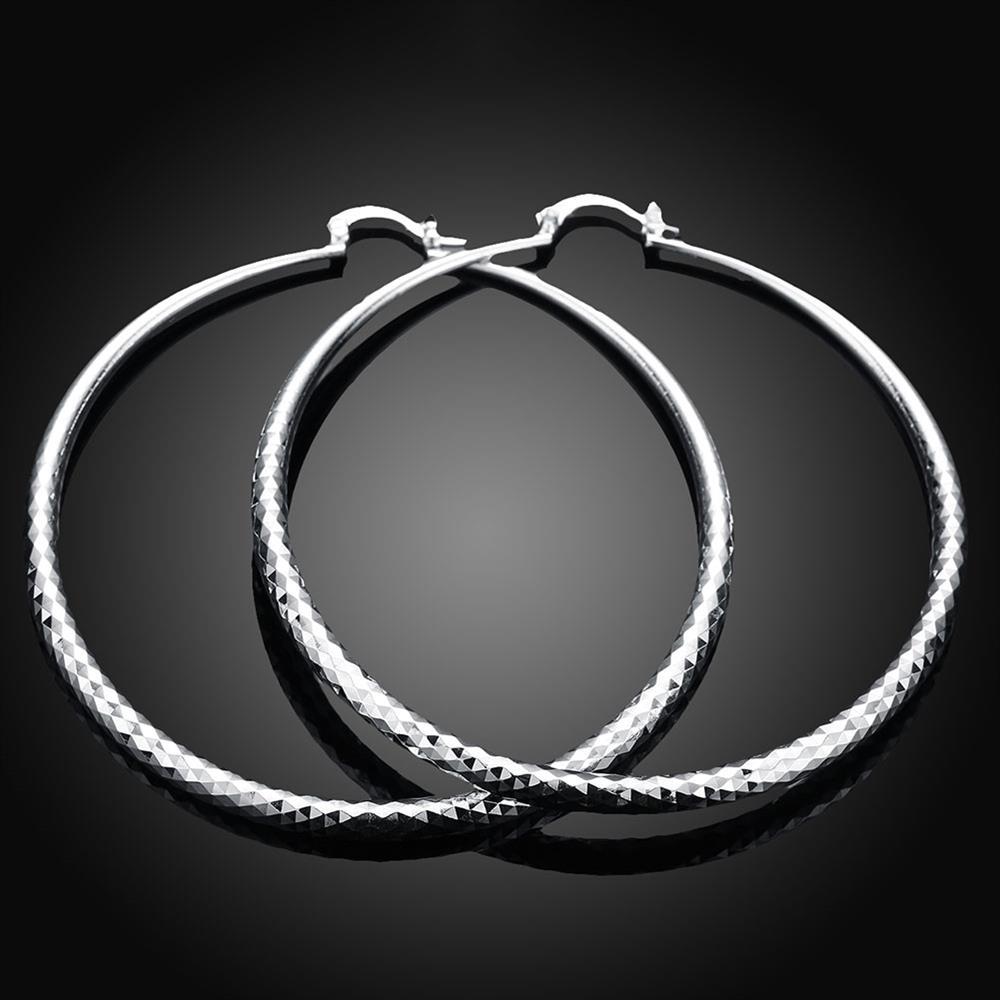 Sleek Silver Plated Roman Ingrain Classic Hoops - ALILY