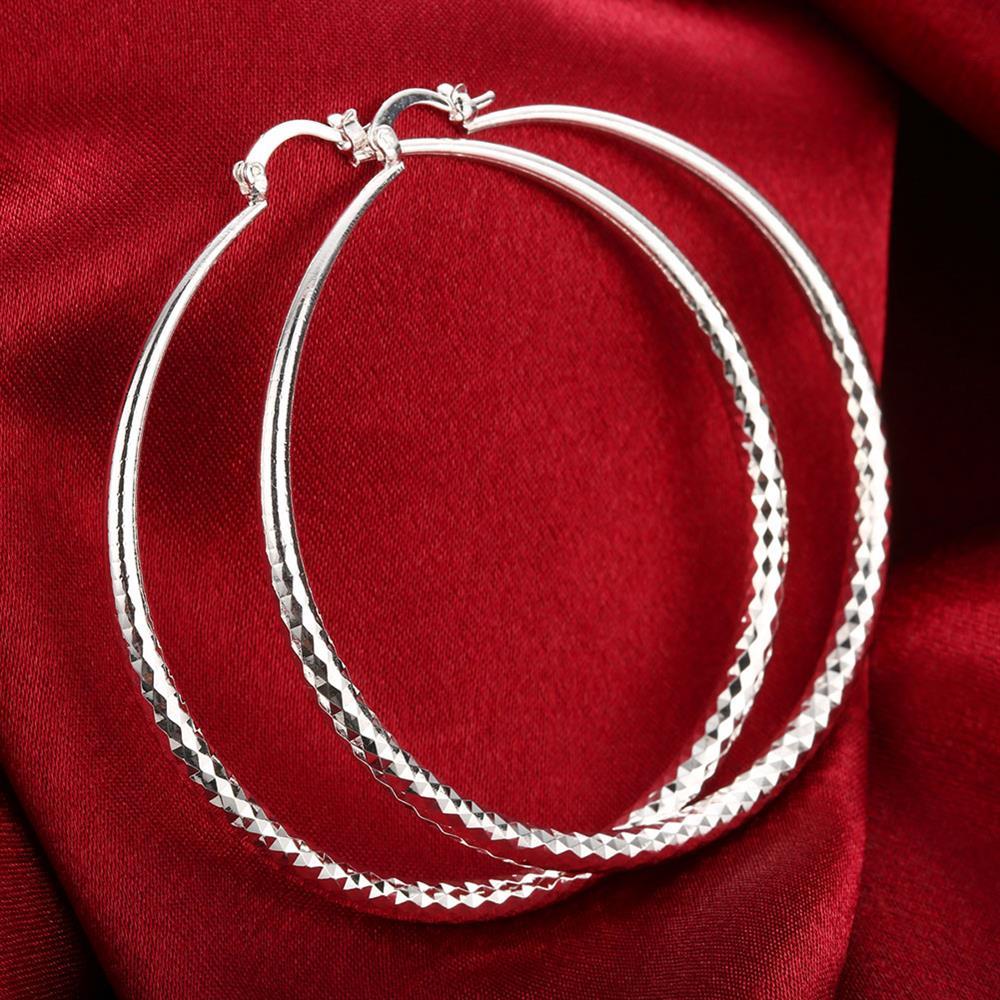 Sleek Silver Plated Roman Ingrain Classic Hoops - ALILY