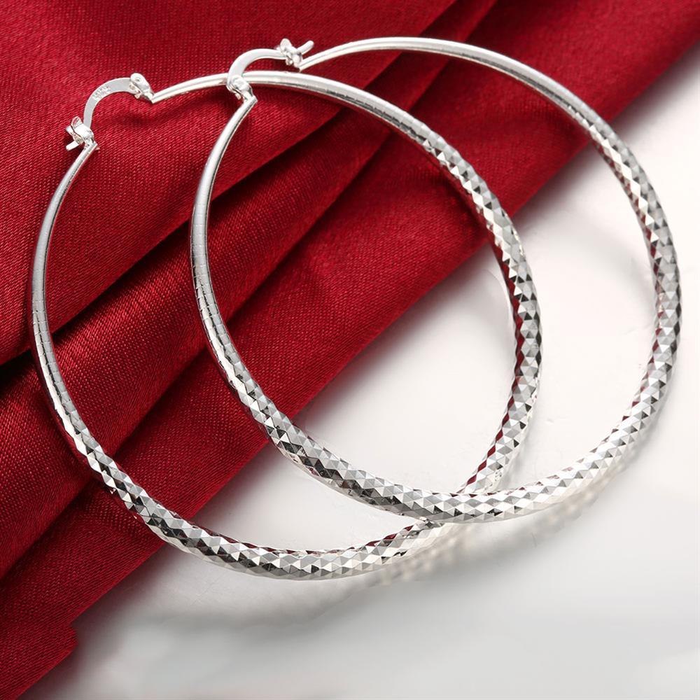 Sleek Silver Plated Roman Ingrain Classic Hoops - ALILY