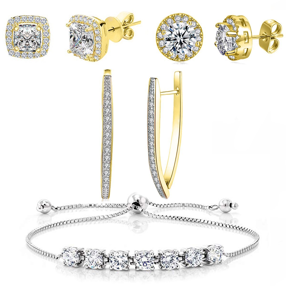 4 Piece Halo Set With Crystals 18K Gold Plated Set in 18K Gold Plated