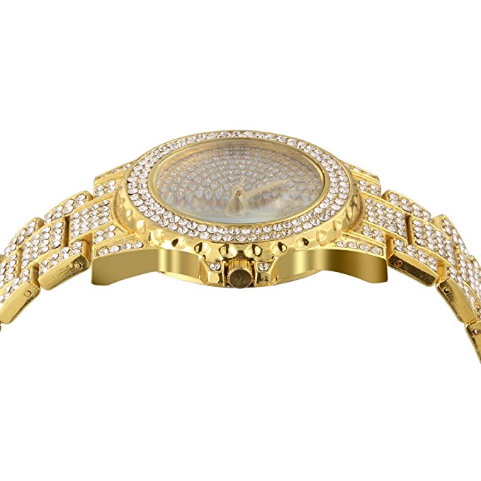 Stainless Steel 18K GOLD Plated Pave Heavy Metal Band Watch - Iced Put Diamond Watch- Bling Hip Hop - ALILY