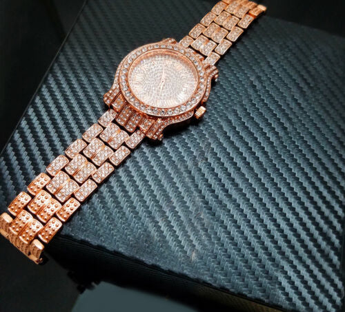 Stainless Steel 18K GOLD Plated Pave Heavy Metal Band Watch - Iced Put Diamond Watch- Bling Hip Hop - ALILY