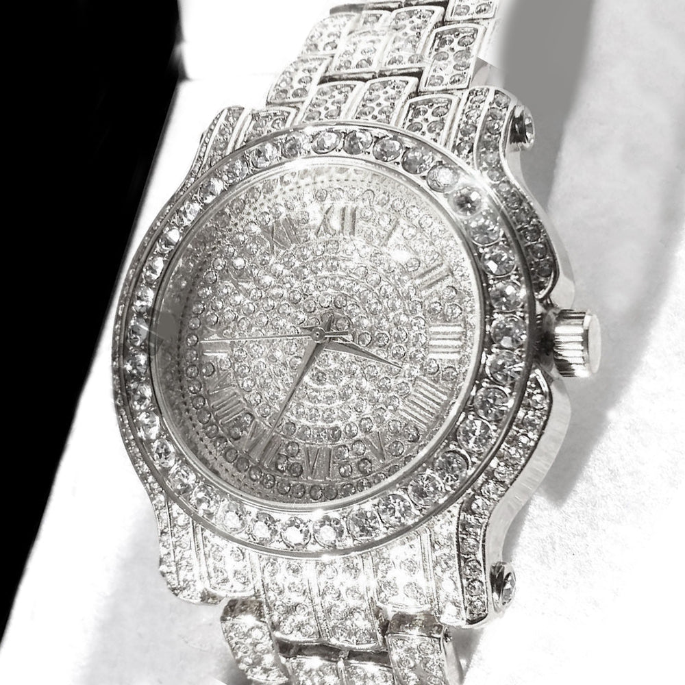 Stainless Steel 18K GOLD Plated Pave Heavy Metal Band Watch - Iced Put Diamond Watch- Bling Hip Hop - ALILY