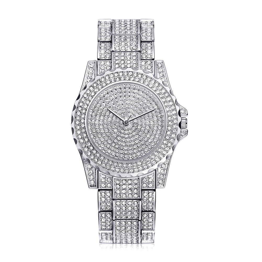 Stainless Steel 18K GOLD Plated Pave Heavy Metal Band Watch - Iced Put Diamond Watch- Bling Hip Hop - ALILY