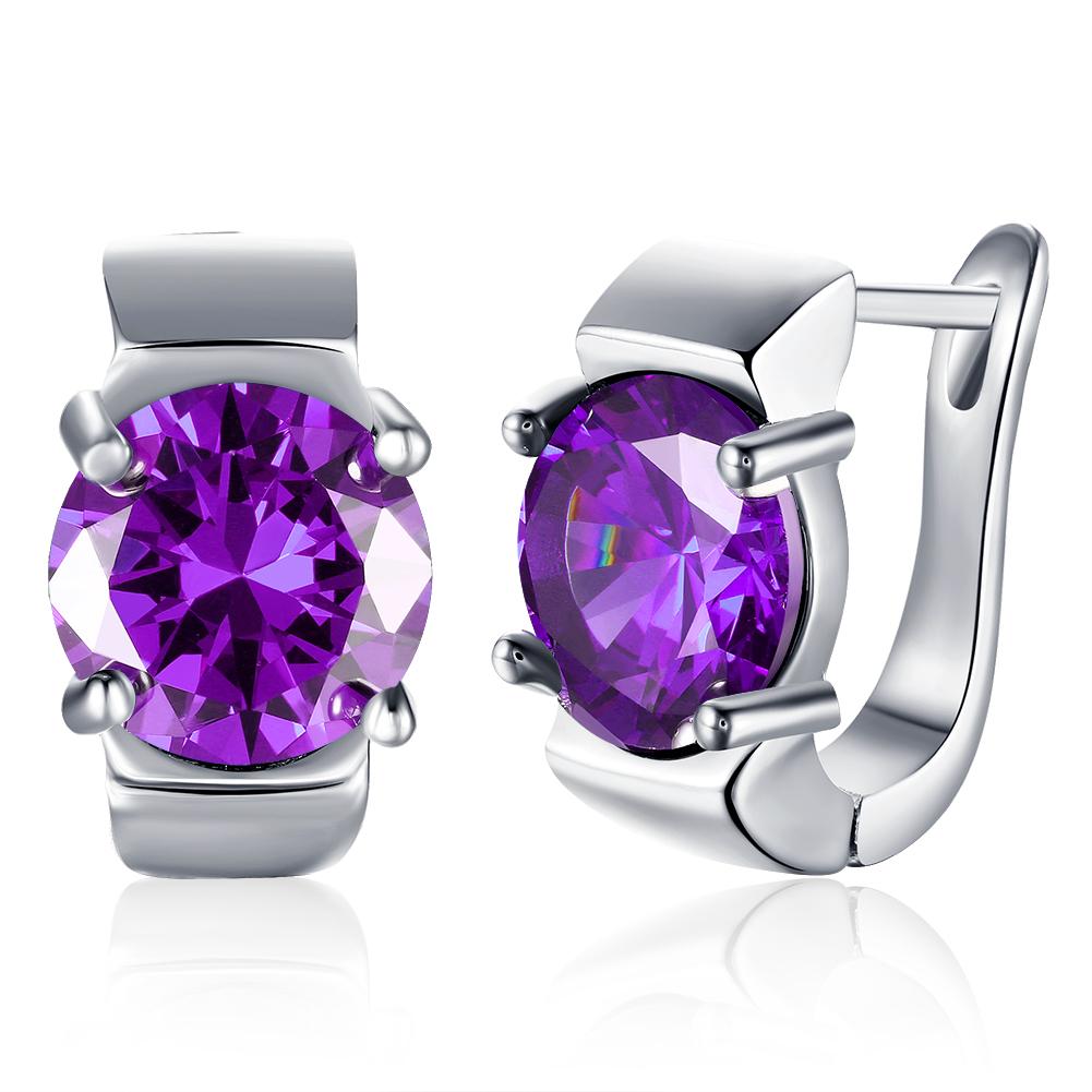 Simulated Amethyst Metallic Leverback Earrings Set in 18K White Gold - ALILY