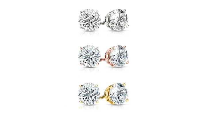 6.00 CTTW 18K Gold Plated Stud Earrings Set Made with Crystals by ALILY (3 Pairs)