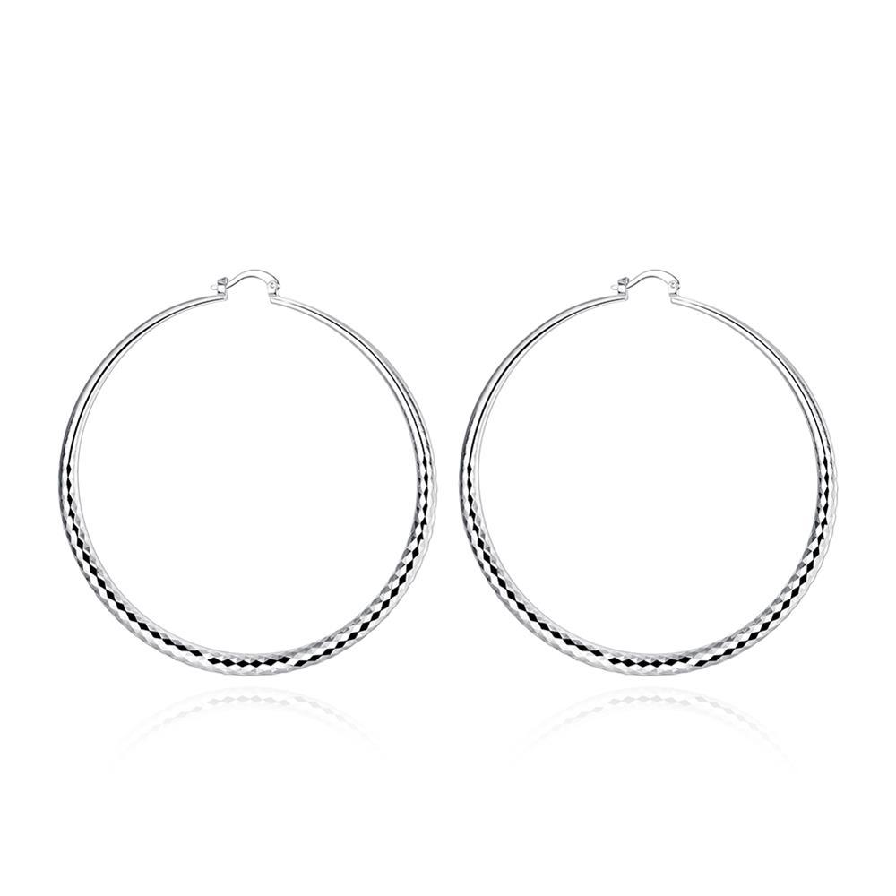 Sleek Silver Plated Roman Ingrain Classic Hoops - ALILY