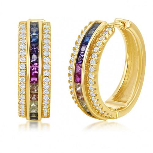 18K Gold Plated Rainbow Swarovski Pav’e Hoop Earrings - 2 Styles, , ALILY , ALILY jewelryjewelry deals, swarovski crystal jewelry, groupon jewelry,, jewelry for mom,