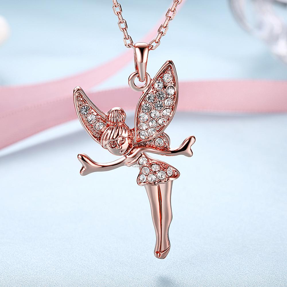 Elements Pav'e Angel Pendant Necklace in 14K Rose Gold Plating