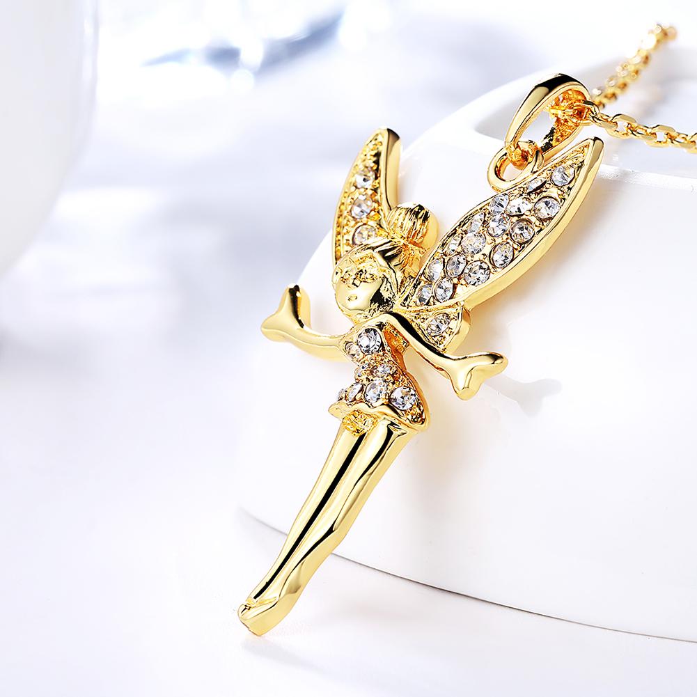 Elements Pav'e Angel Pendant Necklace in 14K Rose Gold Plating