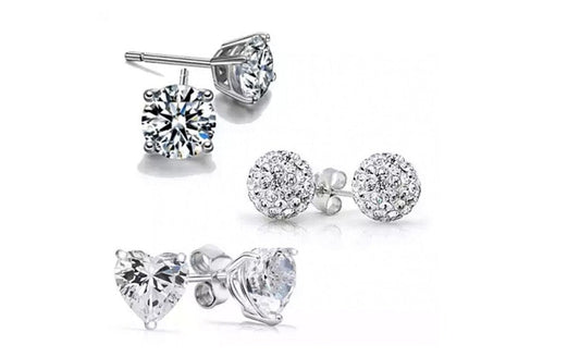 Crystal 3-Pack Stud Earrings Set Made With  Elements