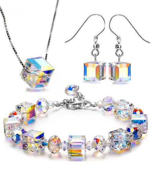 3 Piece Aurora Borilles Set With ® Crystals in 18K White Gold Plated