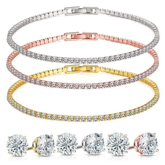 Stud Earrings and Tennis Bracelet Set Made with  Crystals