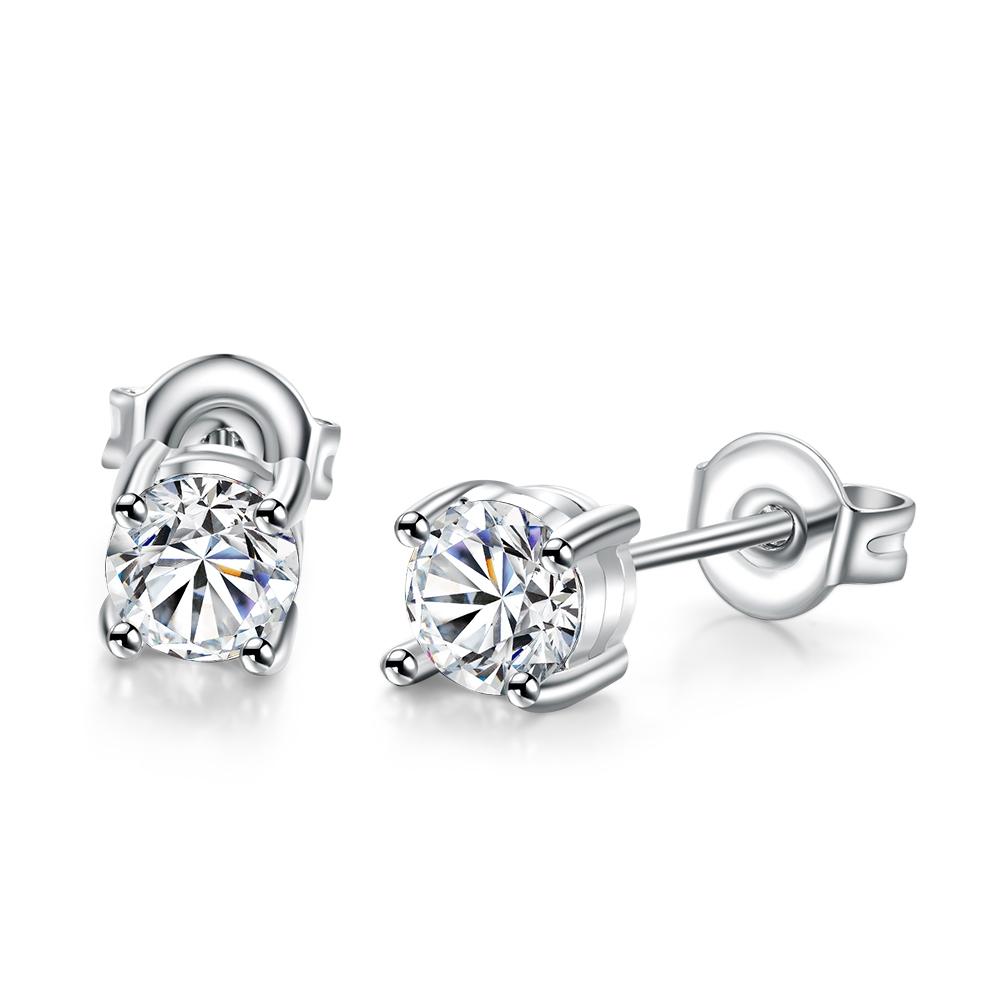 Solitaire Princess Cut Austrian Elements Studs in 18K White   - ALILY