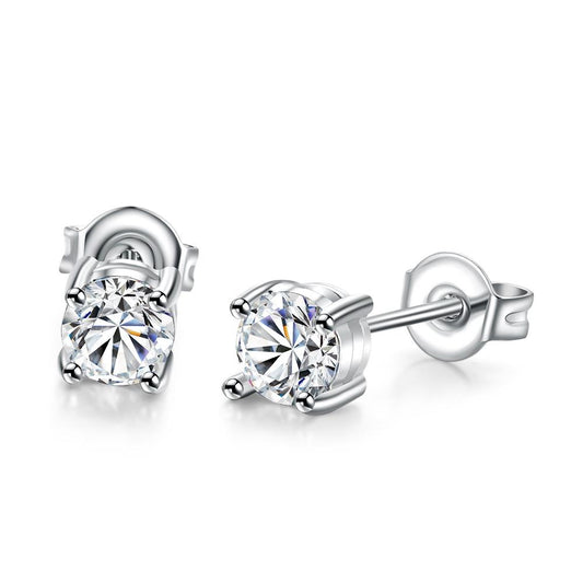 Solitaire Princess Cut Austrian Elements Studs in 18K White   - ALILY