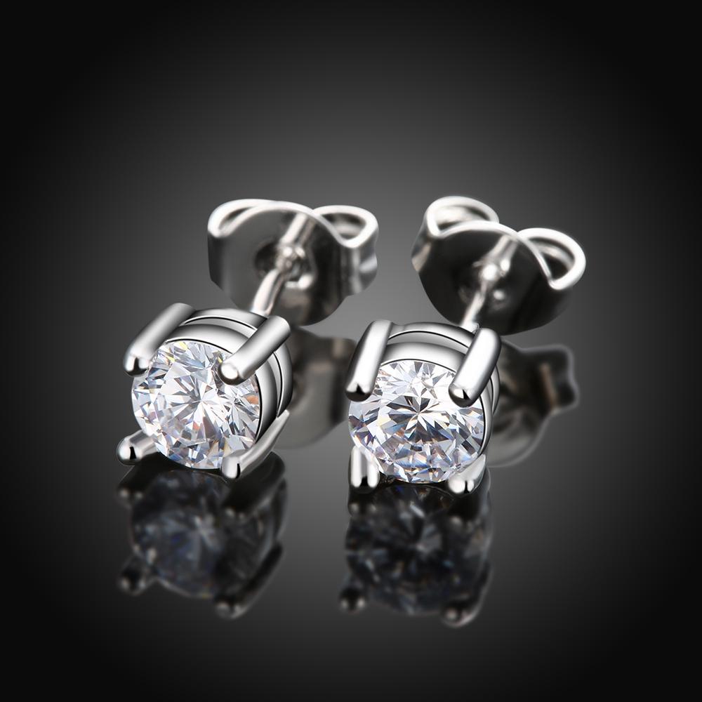 Solitaire Princess Cut Austrian Elements Studs in 18K White   - ALILY