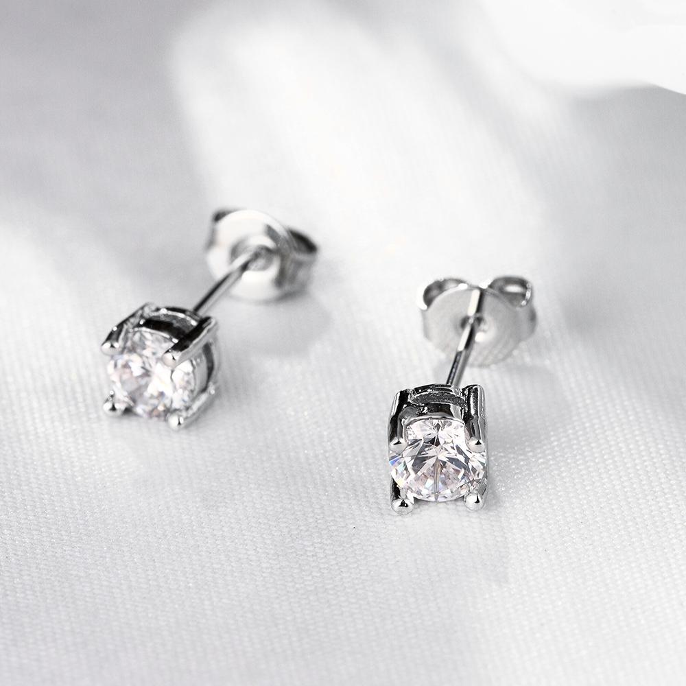 Solitaire Princess Cut Austrian Elements Studs in 18K White   - ALILY
