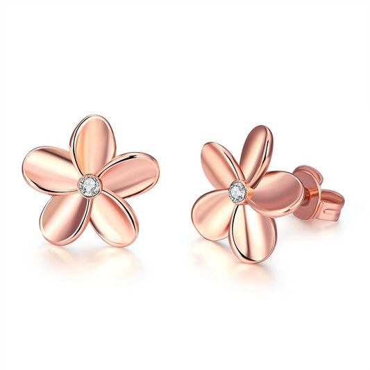 Crystal Flower Stud Earring in 18K Rose Gold Plated