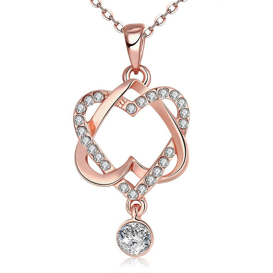 Crystal Double Heart Necklace in 18K Rose Gold Plated