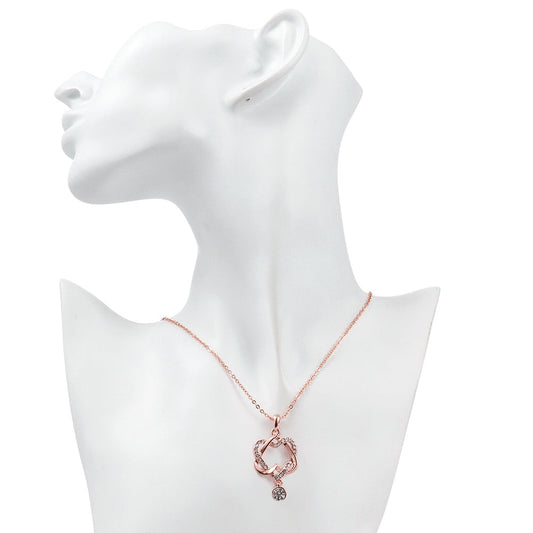 Intertwined Heart Necklace in 18K Rose Gold Plated  Crystals